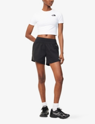 THE NORTH FACE WOMENS THE NORTH FACE SUNRISER GRAPHIC-PRINT LOGO STRETCH-WOVEN SHORTS 