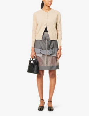 Shop Maison Margiela Womens Dark Taupe/mud Folded Drawstring Wool-blend Mini Skirt