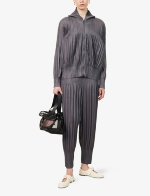Issey Miyake Womens Gray Basic Pleated Knit Hoody