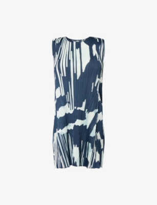 PLEATS PLEASE ISSEY MIYAKE: Refraction Abstract-Print Pleated Knitted Tunic Top