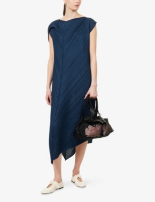 PLEATS PLEASE ISSEY MIYAKE: Flare Boat-Neck Pleated Knit Midi Dress