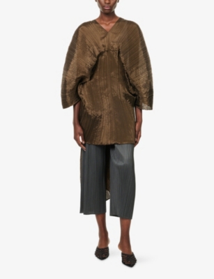 Issey Miyake Womens Brown Asymmetric Relaxed-fit Knitted Stole In Brown