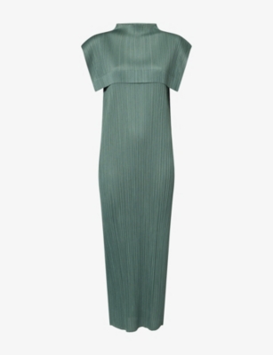 Issey Miyake Womens Monthly June Mock-neck Knitted Midi Dress Moss Green