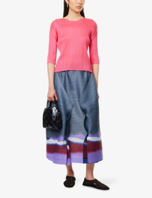 Issey Miyake Womens Grainy Colours Knitted Midi Skirt Dark Blue Gray In Gray