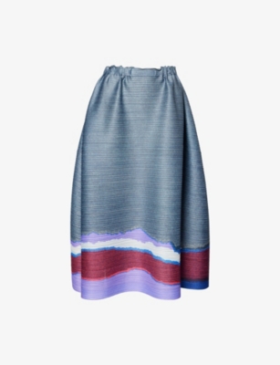 Issey Miyake Womens Grainy Colours Knitted Midi Skirt Dark Blue Gray In Gray