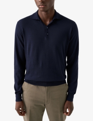 Eton Mens  Regular-fit Long-sleeve Cotton And Cashmere-blend Polo Jumper
