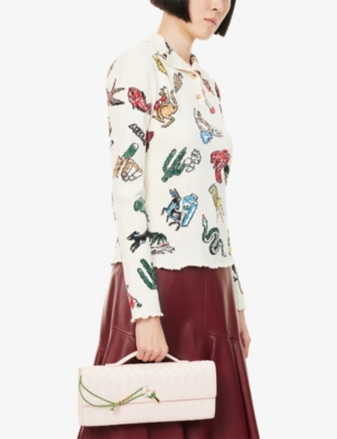 Bottega Veneta Womens Seash/daisy Flow-mb Andiamo Flower Leather Clutch Bag