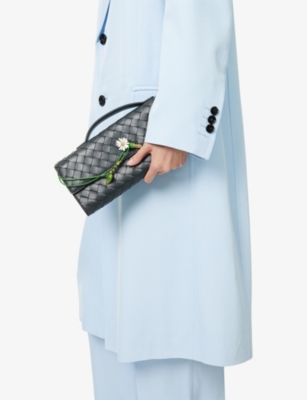 Bottega Veneta Andiamo Flower-embellished Leather Clutch Bag