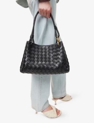 Bottega Veneta Womens  Parachute Intrecciato Medium Leather Shoulder Bag