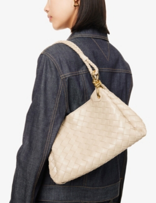 Bottega Veneta Womens Ecru-muse Brass Parachute Intrecciato Medium Leather Shoulder Bag