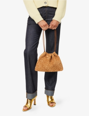 Bottega Veneta Womens Amber-gold Intrecciato-weave Suede Pouch