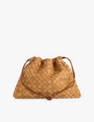 Bottega Veneta Womens Amber-gold Intrecciato-weave Suede Pouch