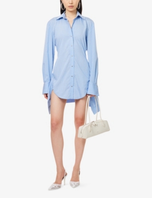 DAVID KOMA: Crystal Striped Woven Mini Dress