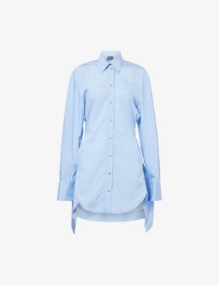 DAVID KOMA: Crystal Striped Woven Mini Dress