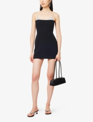 David Koma Womens Black Silver Crystal Shoulder-straps Stretch-woven Mini Dress In Multi