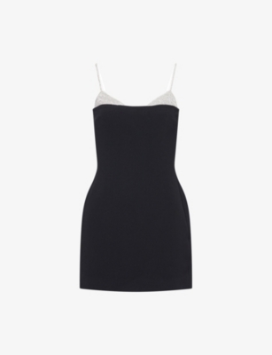 David Koma Womens Black Silver Crystal Shoulder-straps Stretch-woven Mini Dress In Multi