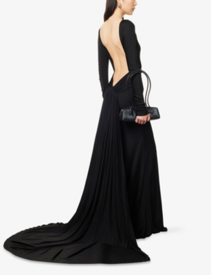 David Koma Womens Black Open-back Gathered Woven Gown In Black