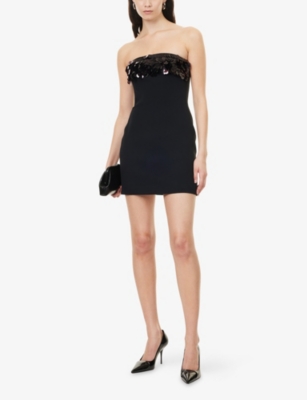 David Koma Womens Black Burgundy Sequin Strapless Stetch-woven Mini Dress In Blue