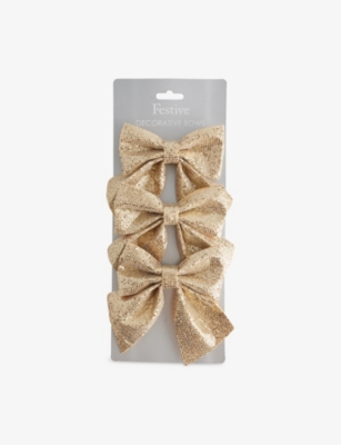 SELFRIDGES EDIT: Festive Decorative Set Of Three Glitter-Embellished Bows