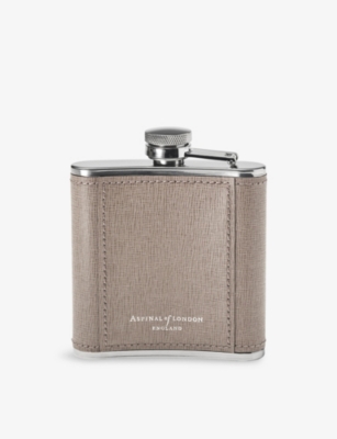 ASPINAL OF LONDON: Classic Stainless-Steel And Leather Hip Flask