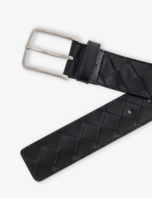 Bottega Veneta Mens Black-silver Woven Leather Belt