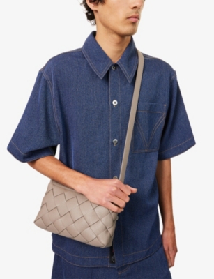 Bottega Veneta Mens Limestone-silver Diago Intrecciato Leather Cross-body Bag