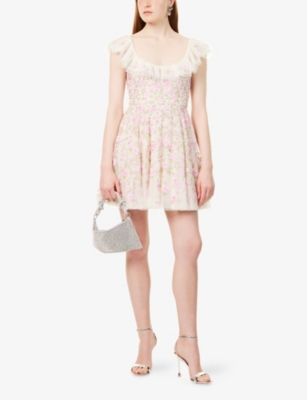 NEEDLE & THREAD WOMENS NEEDLE AND THREAD LEA DITSY MICRO EMBROIDERED WOVEN MINI DRESS 