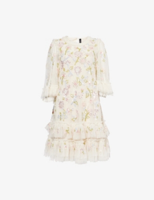 NEEDLE AND THREAD: Sequin Dandelion Belted Woven Mini Dress