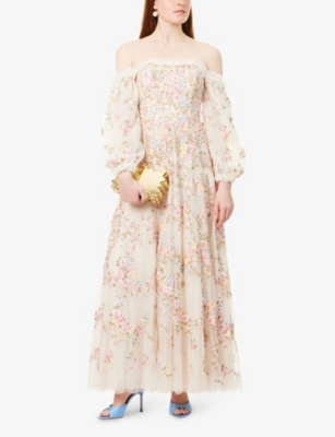 NEEDLE AND THREAD: Lunaria Wreath Off-Shoulders Woven Maxi Dress
