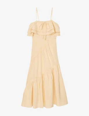 Sandro Womens  Ruffled Sleeveless Linen-blend Maxi Dress