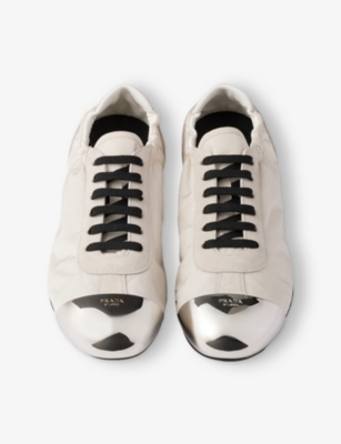 Prada Suede And Re-nylon Collapse Sneakers In White