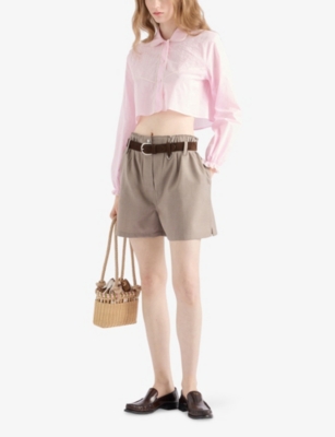 Prada Womens Neutral Elasticated-waistband Relaxed-fit High-rise Wool Shorts In Brown