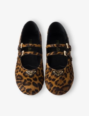Prada Leopard Print Double Strap Ballet Flats