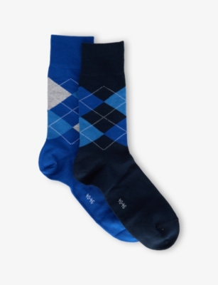 BURLINGTON: Argyle-Pattern Pack of Two Stretch Cotton-Blend Socks