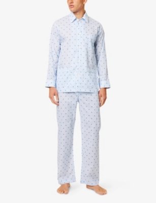 Derek Rose Mens Blue Ledbury Striped Elephant-print Cotton Pyjamas In Blue