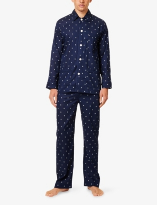 Derek Rose Mens Navy Nelson Printed Cotton Pyjamas In Navy