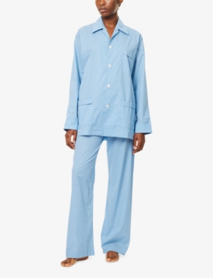 Derek Rose Mens Blue Dr Nelson 106 Patterned Cotton Pyjama Set In Blue