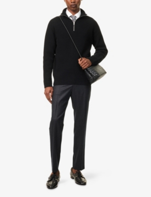 John Smedley Mens Black High-neck Half-zip Cashmere-wool Pullover Xxl