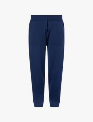 John Smedley Mens Hemingway Blue Henning Ribbed-cuffs Wool Jogging Bottoms