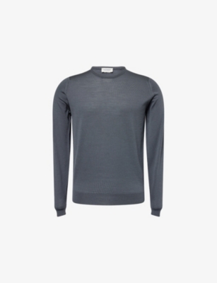 John Smedley Mens Slate Grey Lundy Crewneck Knitted Wool Pullover Xl
