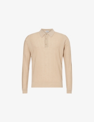 John Smedley Mens Kafka Beige Flinn Ribbed Wool Polo Shirt