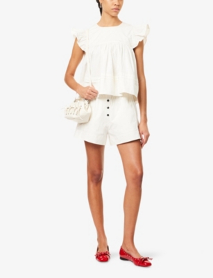 GANNI: Elasticated-Waist Cotton Shorts Cotton