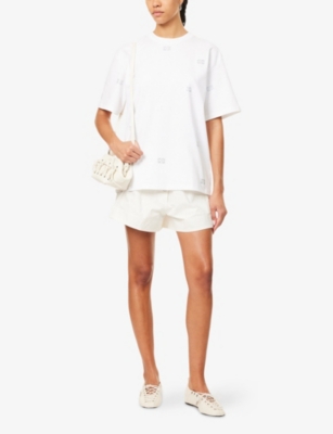 Ganni Womens Bright White Rhinestone-embellished Cotton T-shirt