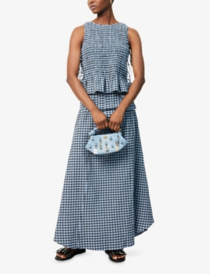 Ganni Womens Soft Chambray Seersucker Tie-side Check Woven Top