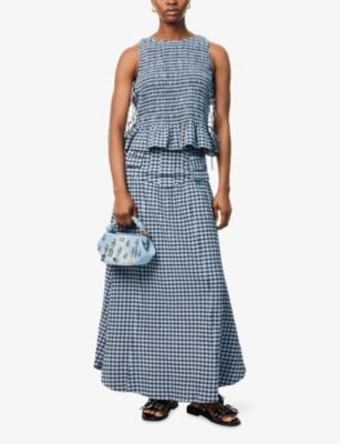 Ganni Womens Seersucker Pocket-front Check Woven Maxi Skirt Soft Chambray