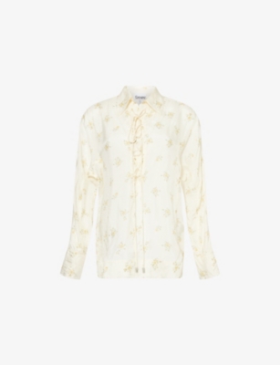 GANNI: Floral-Print Long-Sleeve Woven Shirt