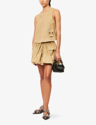 GANNI: Patch-Pocket Round-Neck Cotton Top