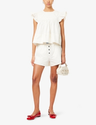 GANNI: Frilled-Sleeve Cotton Top