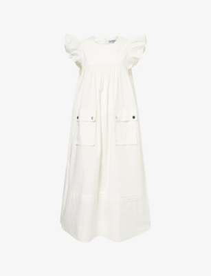 GANNI: Frilled-Sleeve Cotton Midi Dress