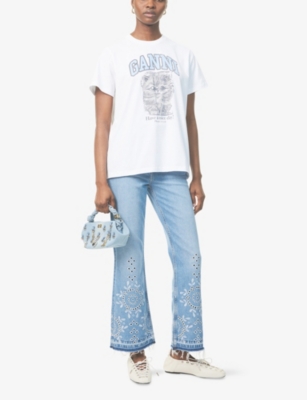 Ganni Womens Bright White Kitty Margot Graphic-print Cotton-jersey T-shirt Xs
